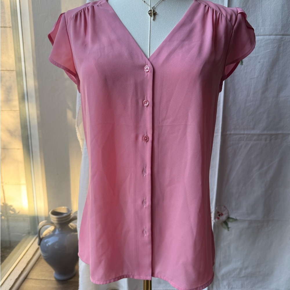 Express Pink V-Neck Button-Up Women's Top
